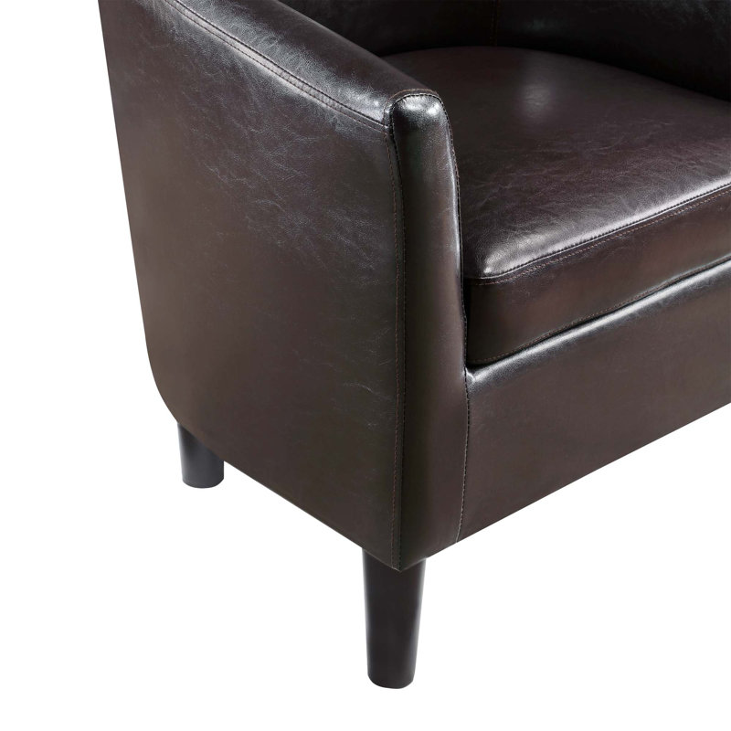 Anges Faux Leather Barrel Chair with Ottoman, Espresso Faux Leather