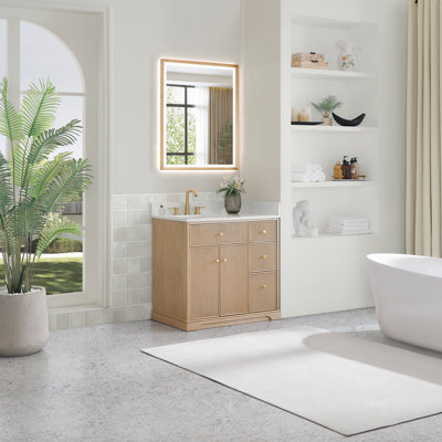 Ensemble de meuble-lavabo simple 36 po en chêne naturel Noe