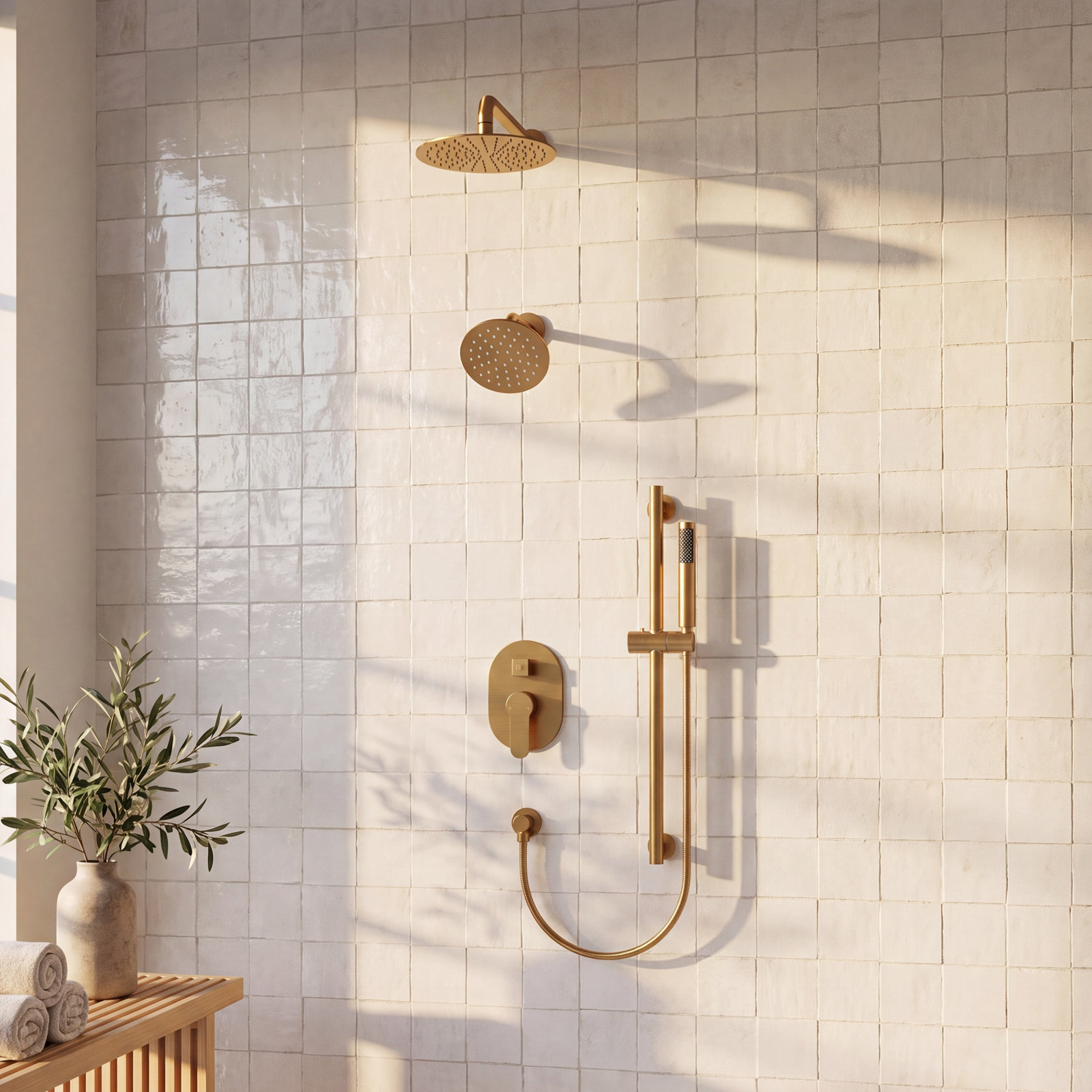 10" Dual Showerhead System with Handheld, Brushed Gold