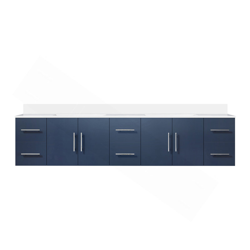 Meuble-lavabo double bleu marine 84 po X P 22 po D, avec plateau en marbre de culture, H 19 po x l 84 po x P 22 po