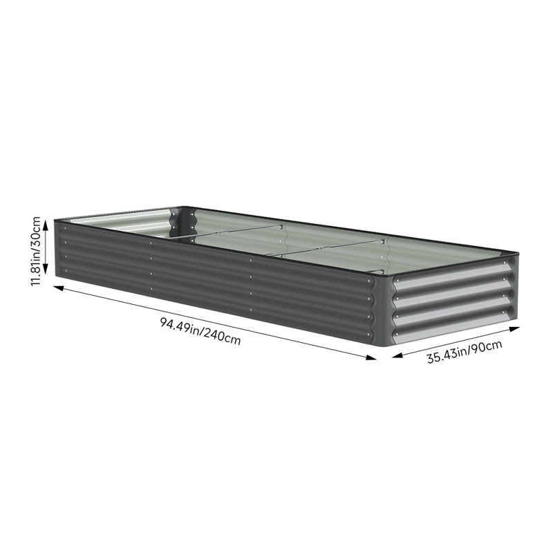 Raised Garden Bed, Grey, 30cm H x 240cm W x 90cm D