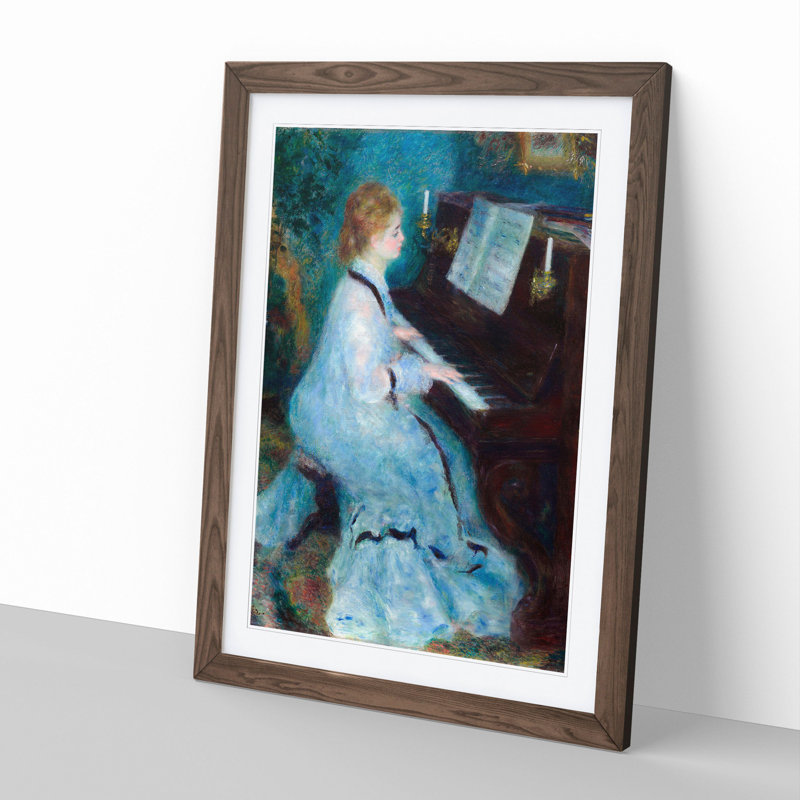 Woman at the Piano by Pierre-Auguste Renoir - Picture Frame Painting on MDF, Walnut Framed, 65cm H x 48cm W x 2cm D