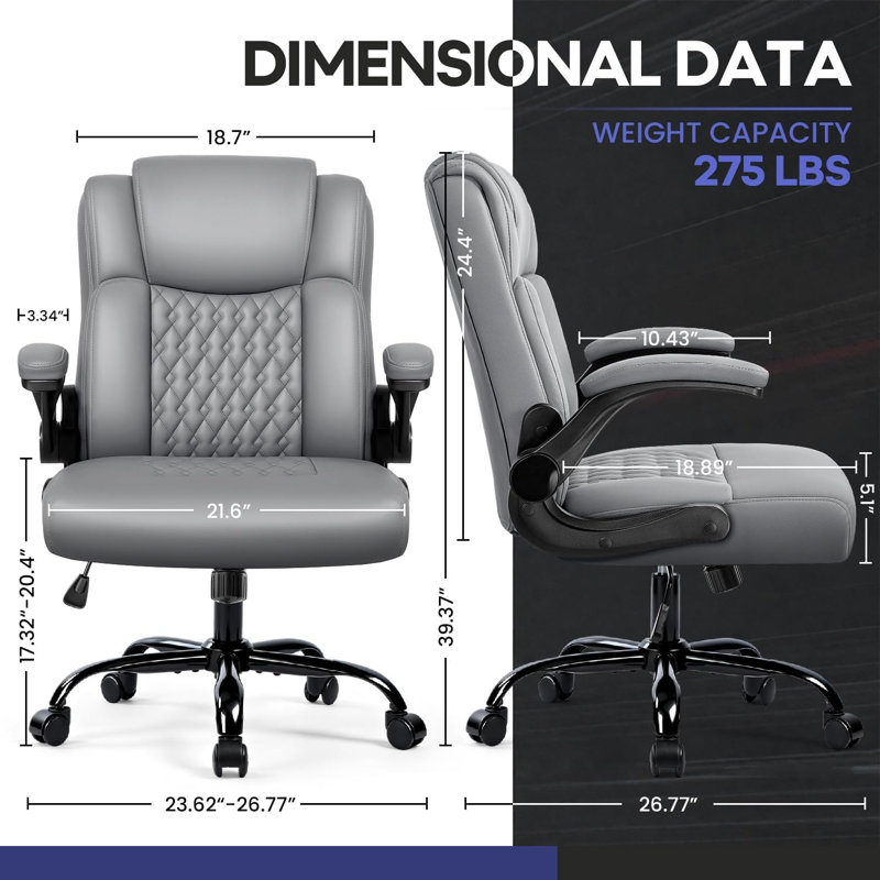 Faux Leather Mid Back Executive Office Chair, Gray