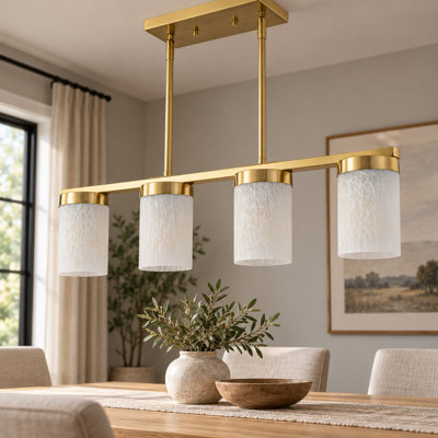 Lustre 4 lumières en verre de marbre linéaire réglable de 16 à 71 po, structure en cuivre, luminaire suspendu pour îlot de cuisine
