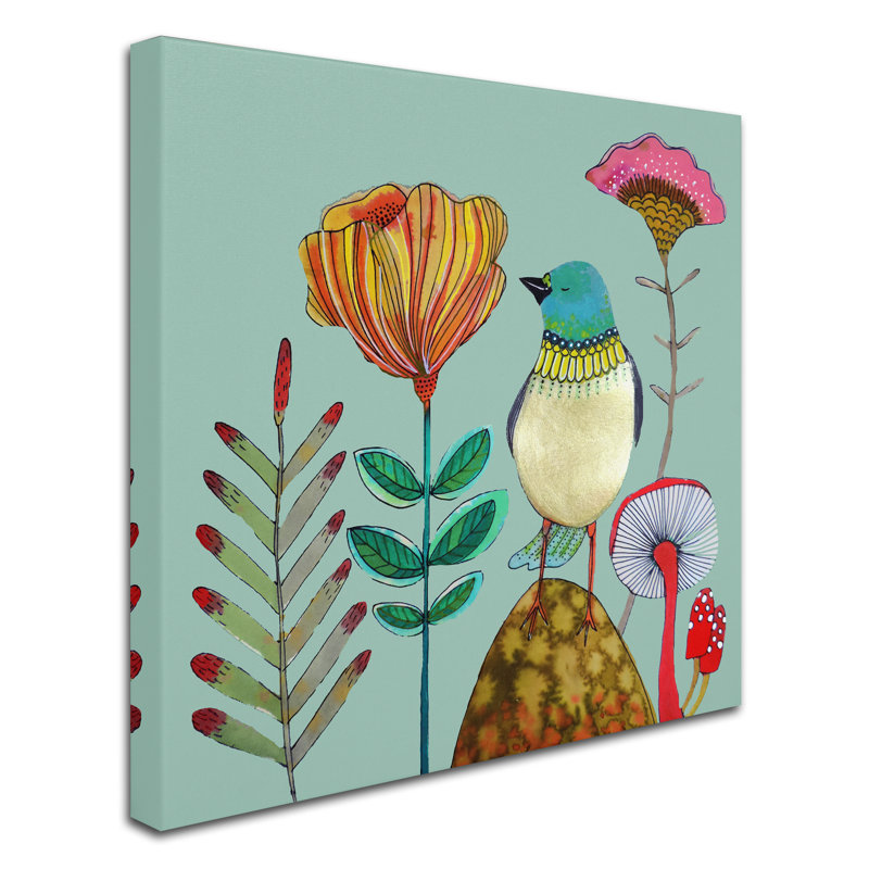 Colorful Blue Bird and Flowers Abstract Canvas Art