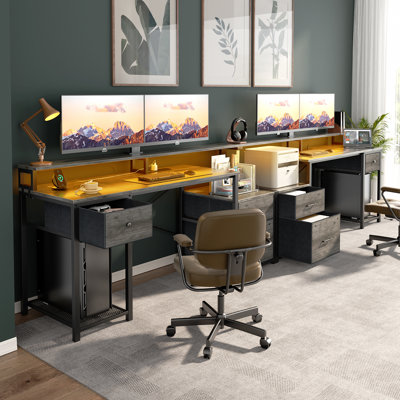 Marlize 59 '' Desk with 3 Drawers, Power Outlet, Led Lights and Storage Shelves