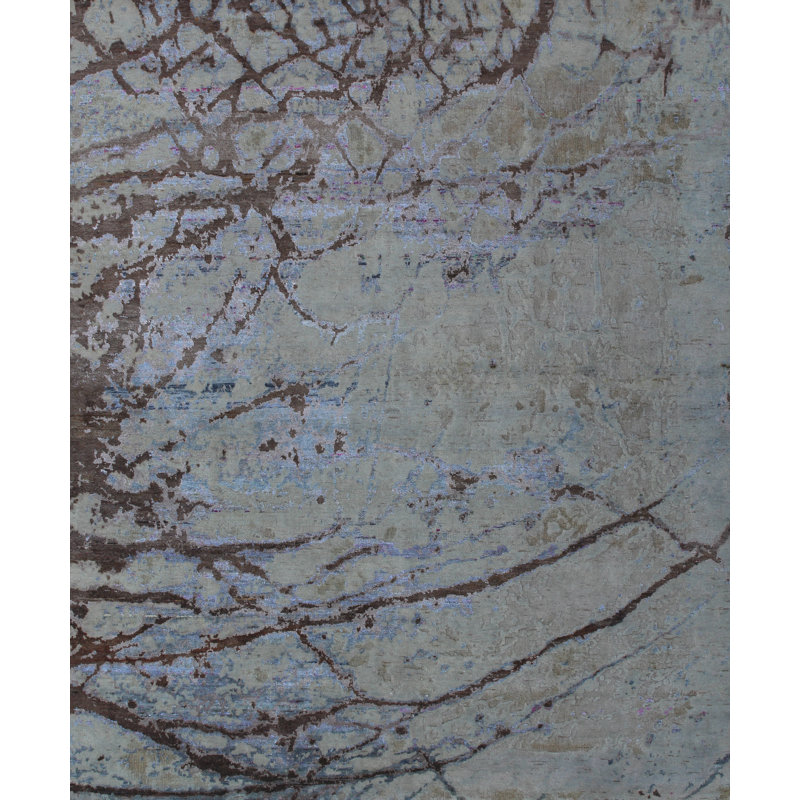 Odyssey Modern Abstract Hand-Knotted Light Blue Beige Brown Wool/Silk Luxury Area Rug / Rug Size: Rectangle