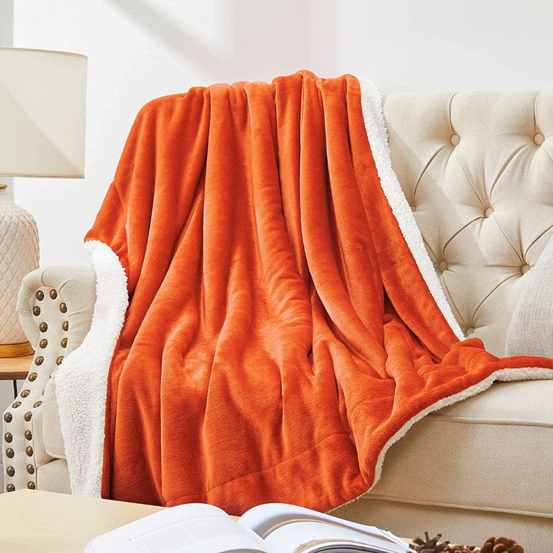 Sherpa Throw Blanket, Ultra Soft Plush Fleece, Orange, 130" W x 150" L