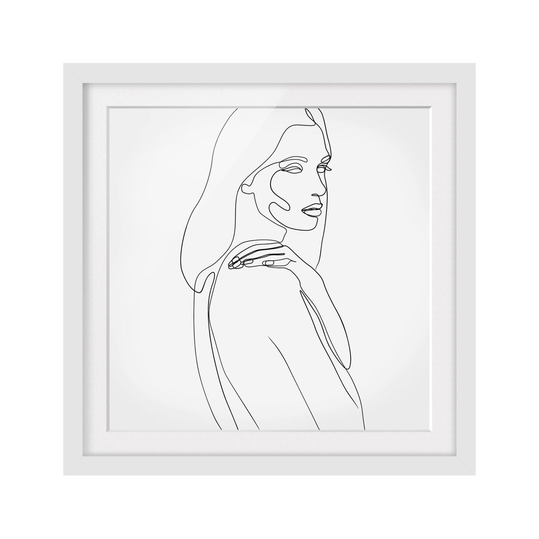 Gerahmter Kunstdruck Line Art Woman Shoulder Black White