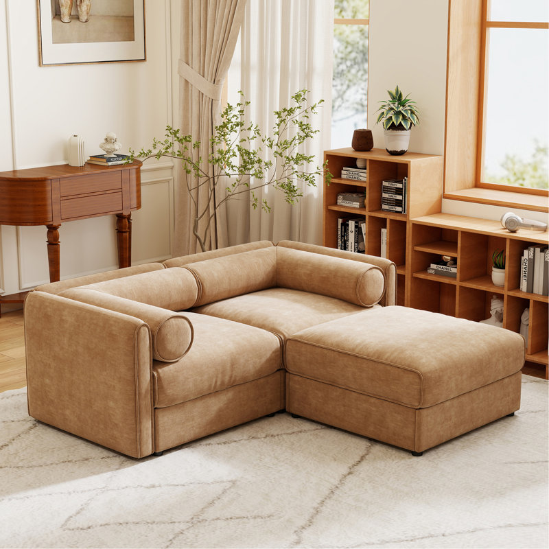 Élégant canapé 2 places en chenille avec siège de rangement repose-pieds, dossier cylindrique et accoudoirs, causeuse moderne en tissu avec espace de rangement caché