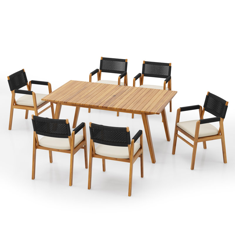 Manthey 7-Piece Wood & Rope Dining Set, Black/Natural