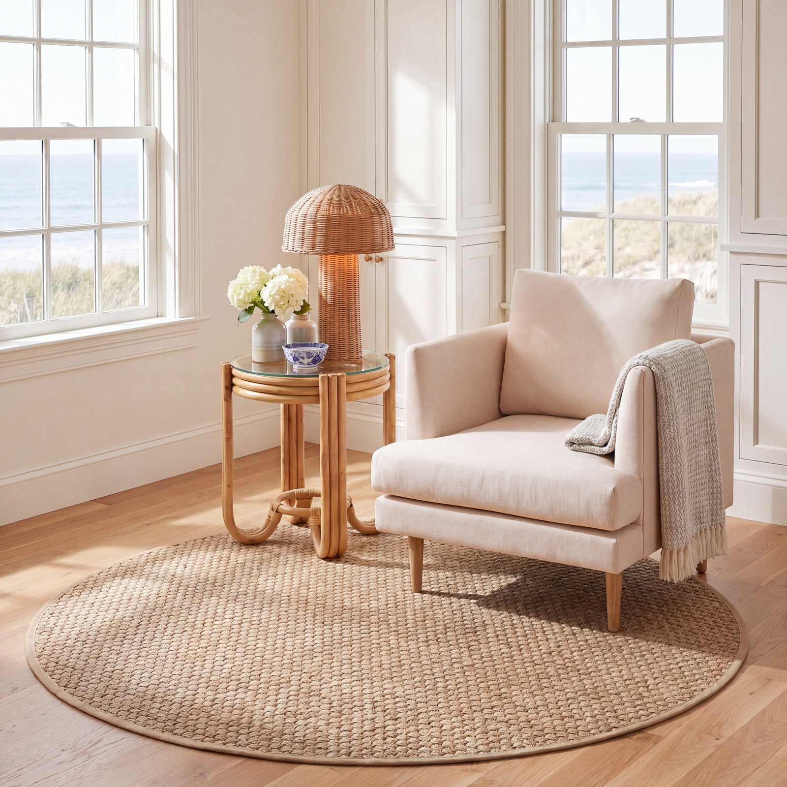 Brookhaven Natural Beige Seagrass Rug, Round 6'