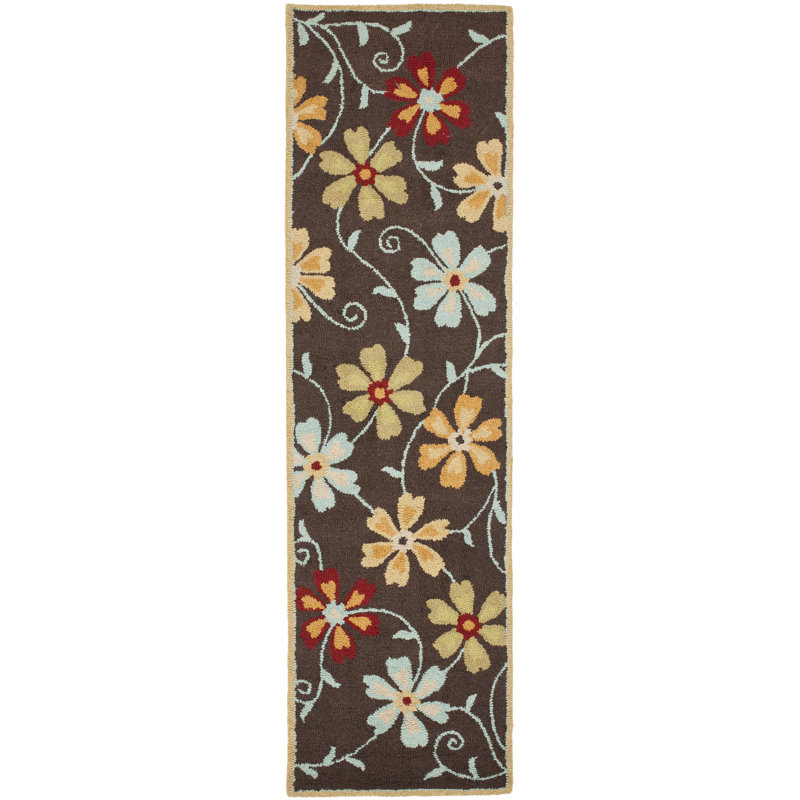 Emrick Hand Hooked Wool Floral Rug, Runner 2'3" x 8'
