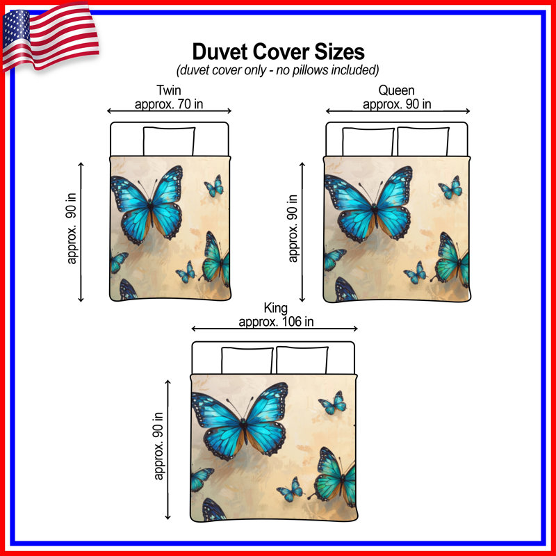 Housses de couette papillons bleus orange, Très grand lit