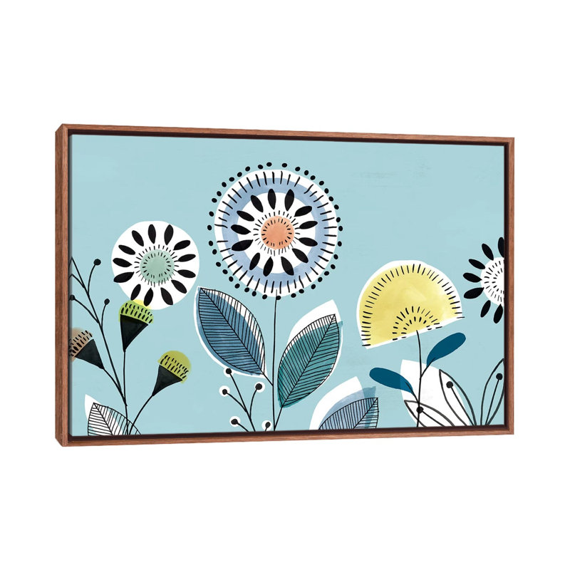 «Scandi Florals II» par Isabelle Z - impression d'art graphique, H 26 po x l 40 po x 1,5 po, Toile avec cadre brun