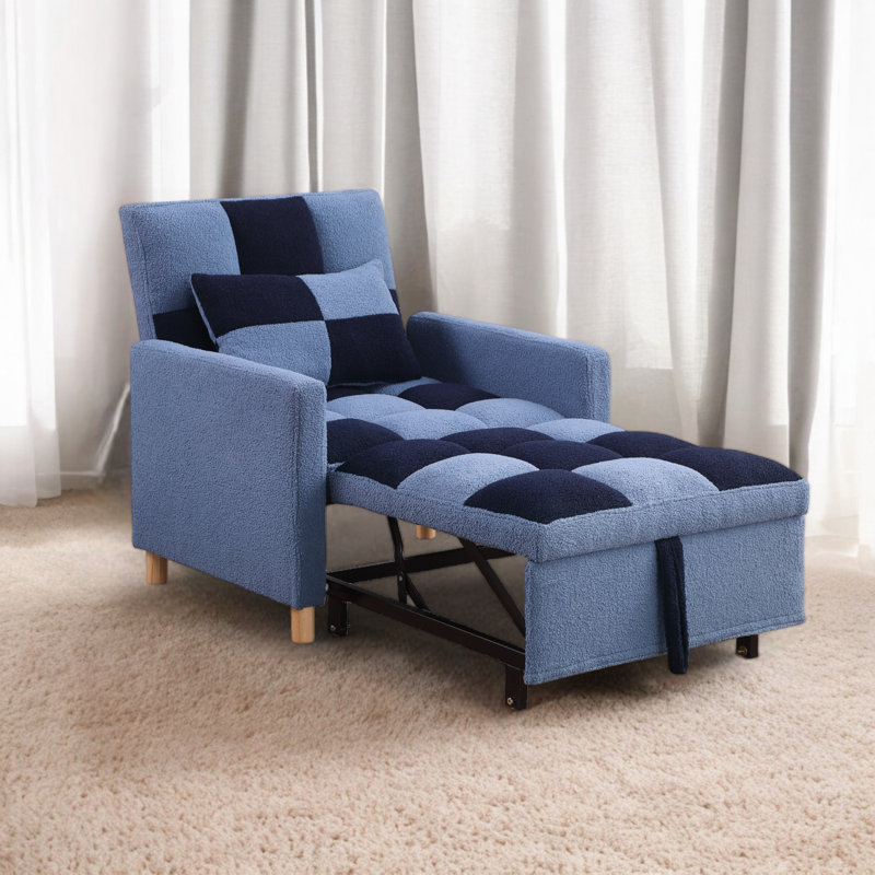 Méridienne convertible l 31,48 po, Polyester bleu/noir