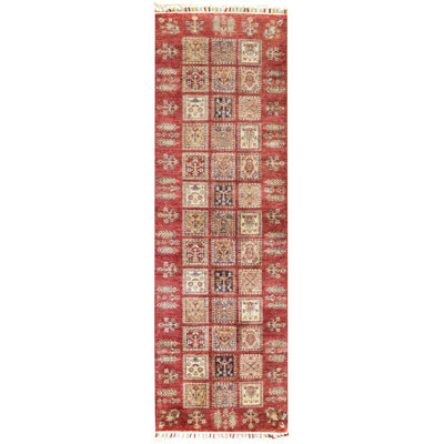 Hand-Knotted High-Quality Red and Beige Runner