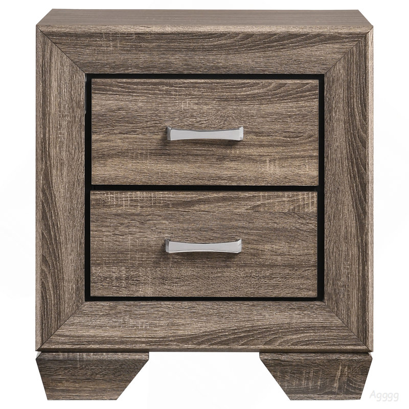 Tomasina Washed Taupe 2-Drawer Rectangular Nightstand