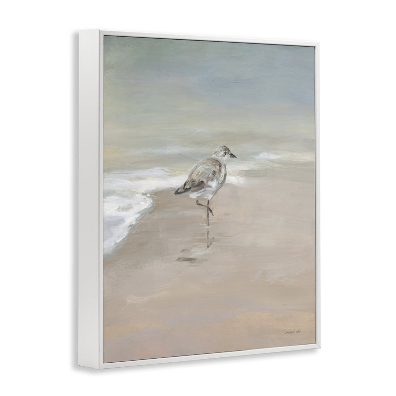 «Sandpiper Nautical Shore Bird», art giclée par Danhui Nai, H 30 po x l 24 po, Estampe numérique encadrée blanc bord de mer