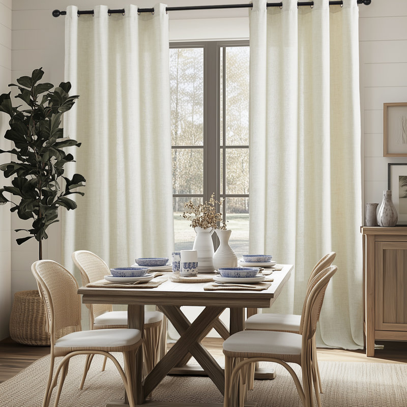 Semi Sheer Curtain Panel Pair, 117cm Width x 183cm Drop, Beige