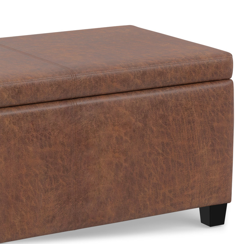 Banc rembourré avec rangement en mousse à haute densité de 48 po Avalon, Similicuir brun ombre patiné