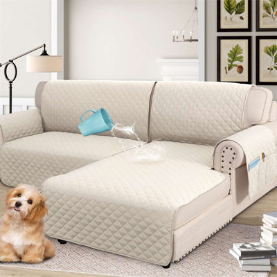100% Waterproof Sofa Slipcover Machine Washable for L Shape Sectional Sofa 2 Piece Microfiber Fabric Box Cushion Slipcover Right Chaise Cover with Sofa Cover