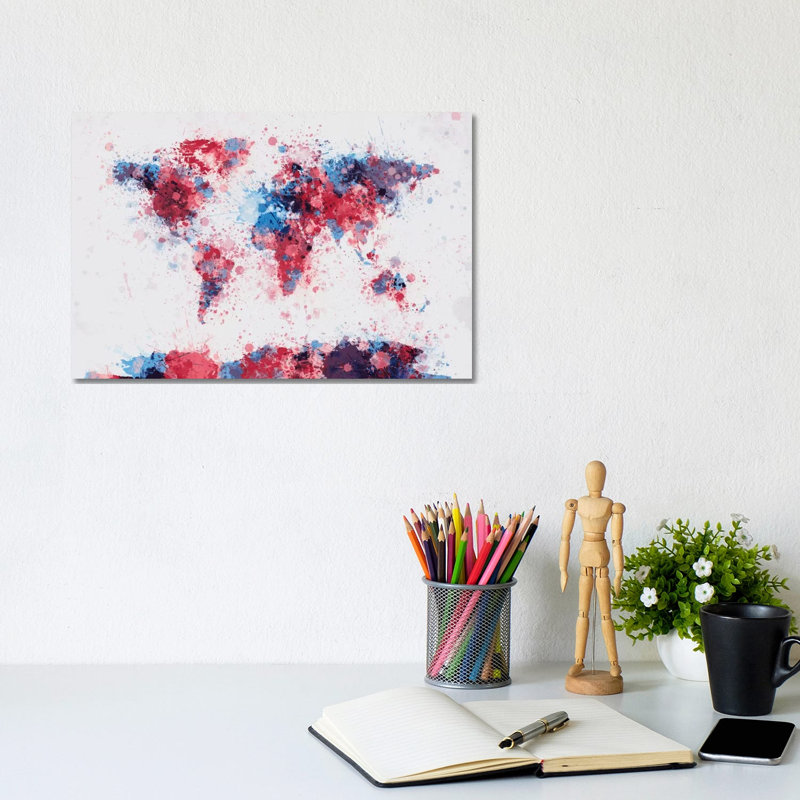 World Map Paint Drops V by Michael Tompsett - 1 Piece Wrapped Canvas Wall Art, 20.32 cm H x 30.48 cm W