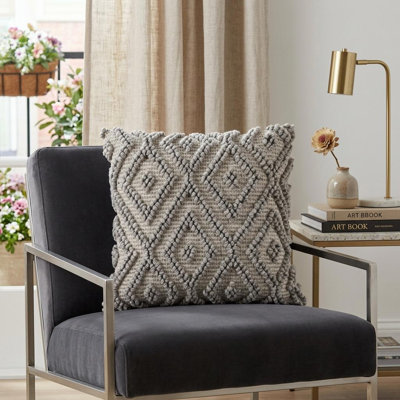 20" Natural And Gray Cotton Throw Pillow