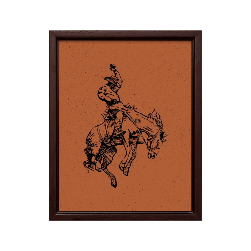 Cheval de cowboy brun, 24"H x 32"W, Canvas, Brown Framed
