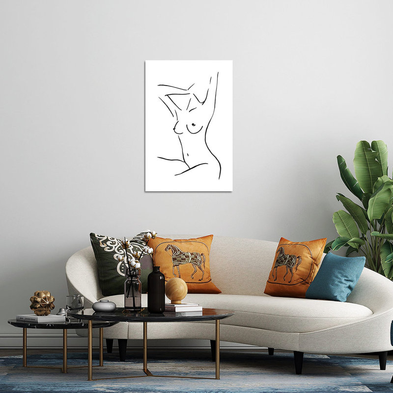 Esquisse de corps féminin III - impression en noir et blanc sur verre acrylique, H 32 po x l 24 po x P 0,25 po