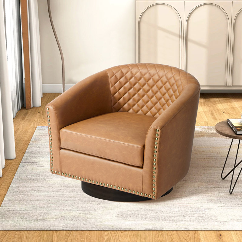 75.2Cm Wide Tufted Swivel Barrel Chair, Coffee
