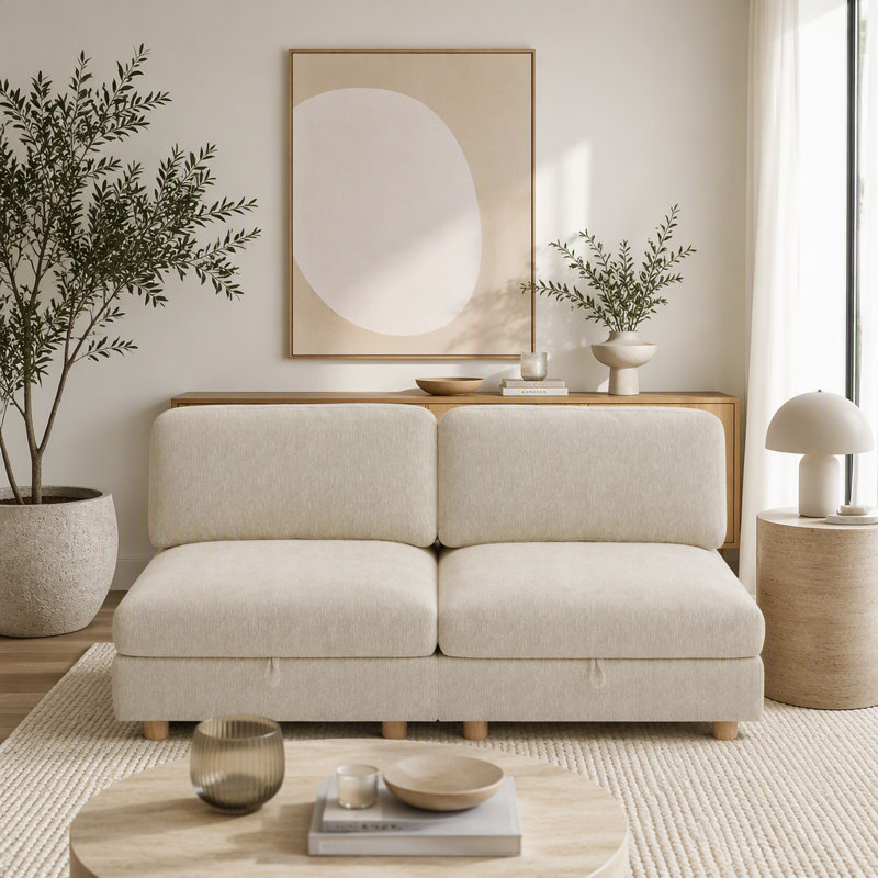 Canapé modulaire modulaire, canapé convertible avec rangement, ensemble de canapés en tissu pliant multifonctionnel, canapé 2 places (beige)