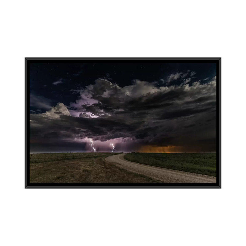 « prairie lightning », impression sur toile, H 18 po x l 26 po x P 1,5 po, Toile avec cadre noir, Pas de tapis