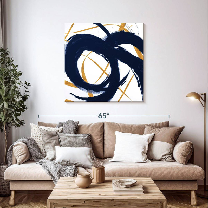 Avery Navy With Gold Strokes II, 39" H x 39" W