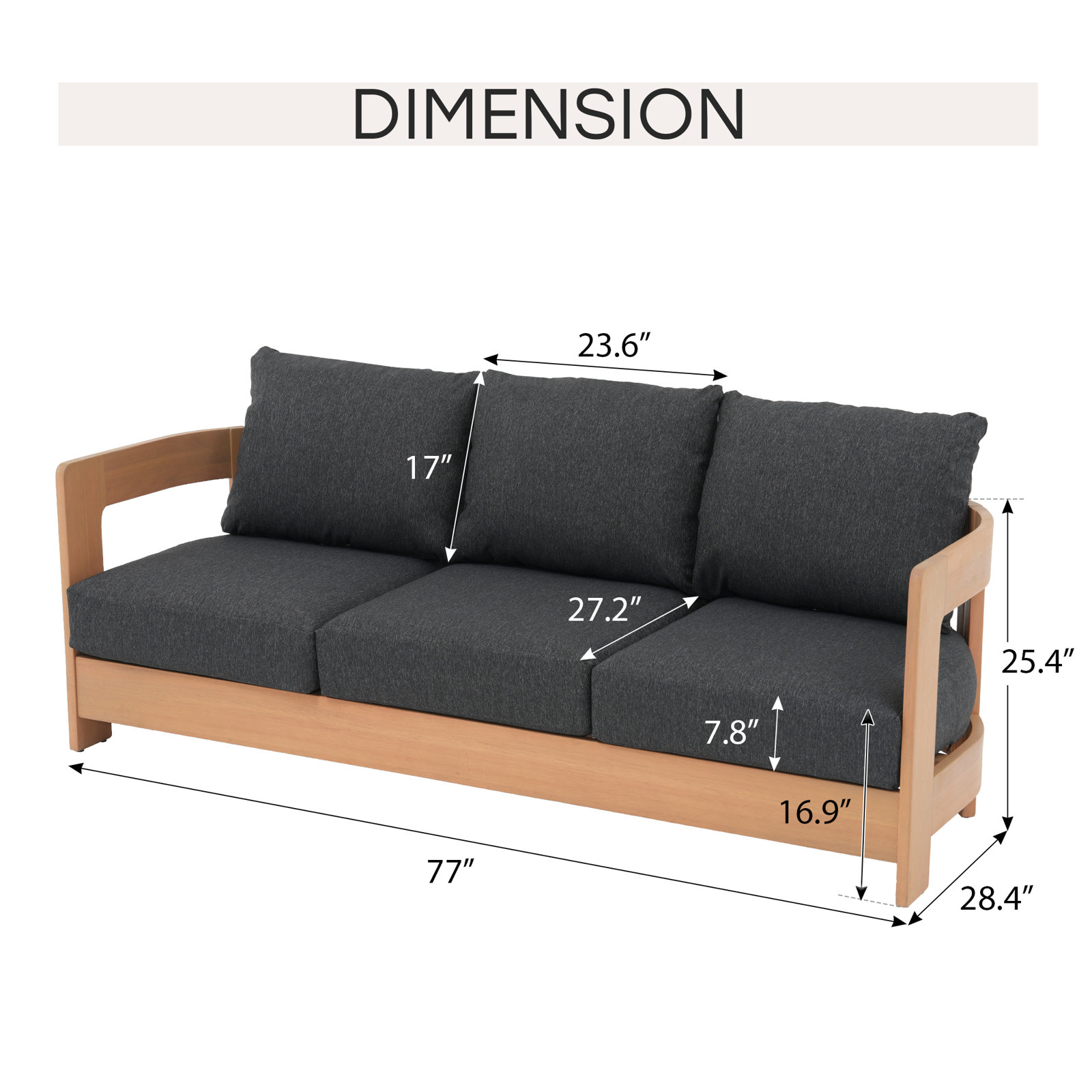 Frances 77" Eucalyptus Patio Sofa, Black