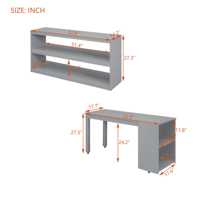 Lit mezzanine double en bois gris avec escalier de rangement, tablettes et bureau rétractable - Lit d'étude peu encombrant