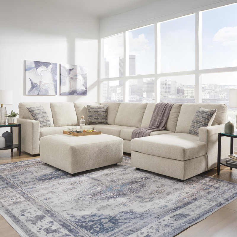 Edenfield Upholstered U-Shaped Sectional, Left Hand Facing, Beige 100% Polyester