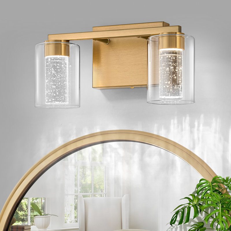 Éclairage pour salle de bain 3 lumières en laiton avec 3 modes de couleur et abat-jour en verre transparent, 3, Laiton