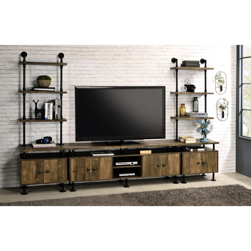 Meuble télé polyvalent en chêne rustique et noir pour téléviseur 60 pouces