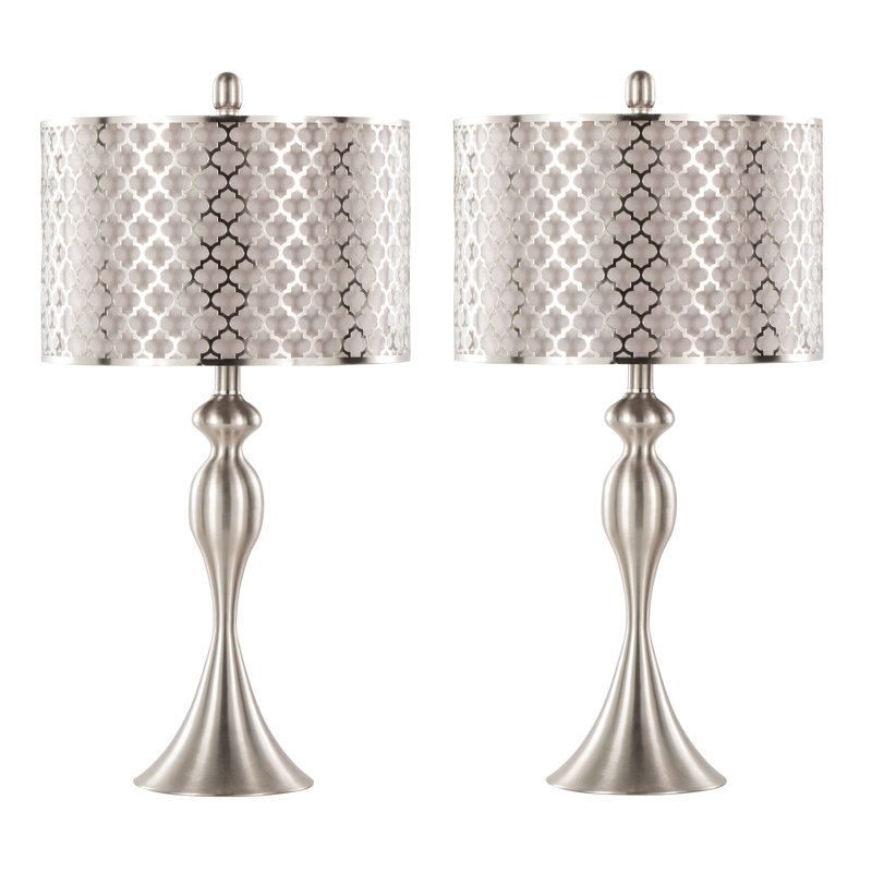 Kateryn 27" Metal Table Lamp Set with Laser Cut Drum Shades