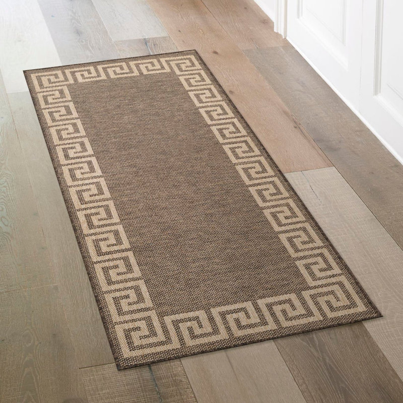Tapis brun en polypropylène tissé à la machine Thanos, Tapis de couloir 2 pi 9 po x 12 pi