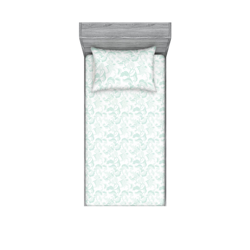 Microfiber Sheet Set, Twin XL Sheet Set with 1 Pillowcase, Green Lily Flowers