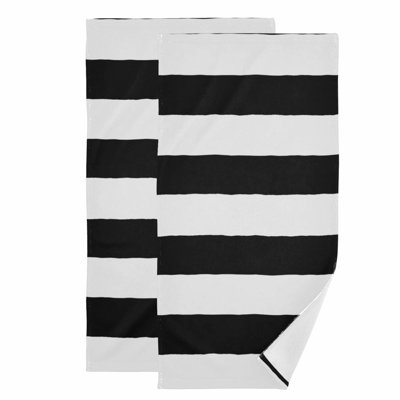 Monochrome Stripe Luxe Towels - Set of 2, 30x15, Versatile for Hand, Dish, Beach, Bath, and Kitchen Decor