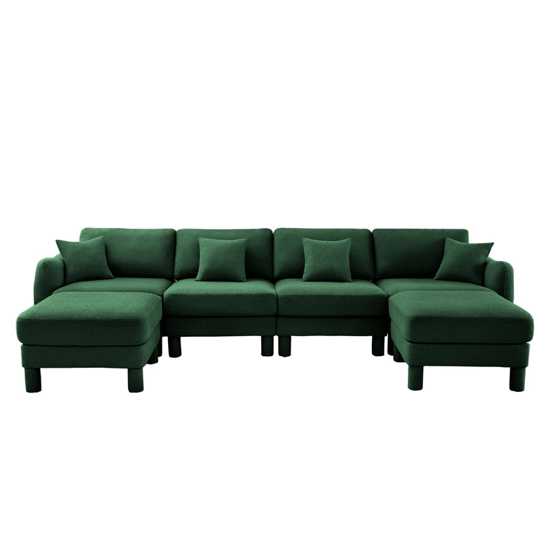 Boucle Fabric Sectional Sofa, Green Polyester