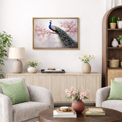 Peacock Artwork, Floral Branch Pictures, Framed Canvas Giclee Print Wall Art