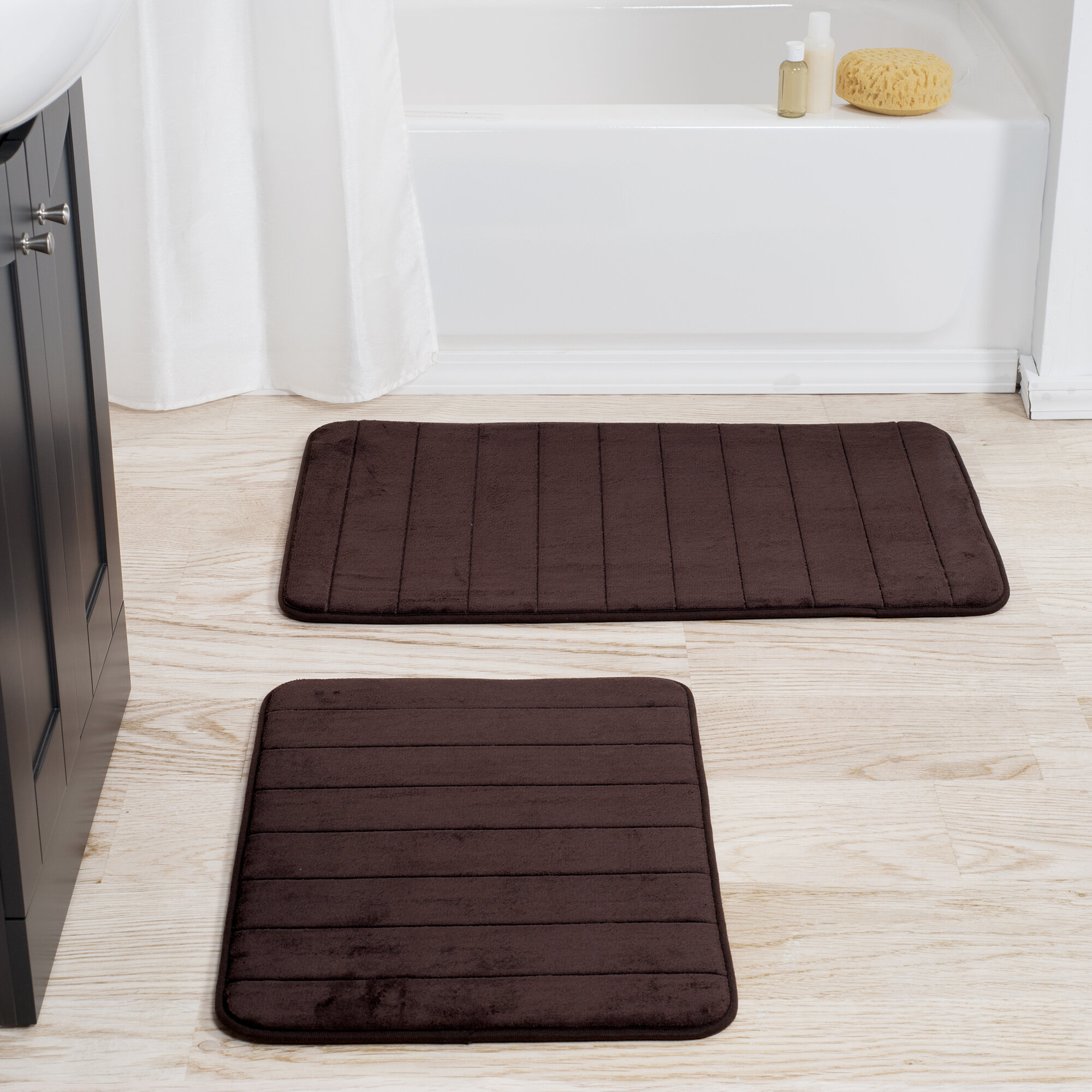 2 PC Memory Foam Bath Mat Set by Lavish Home Taupe