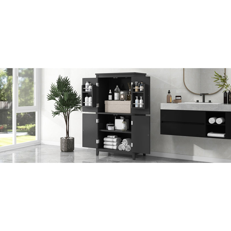 Elegant Bathroom Floor Storage Cabinet, Black