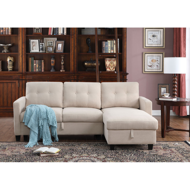 Canapé et méridienne réversible de 84,2 po de largeur, Mélange de lin beige