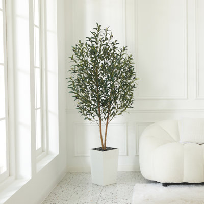 Faux olivier George avec protection UV, 2 troncs naturels, grand olivier décoratif en pot