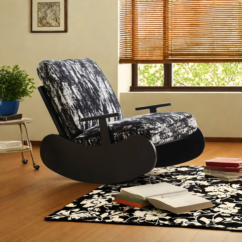 Chaise berçante moderne en bois massif rembourré, Black